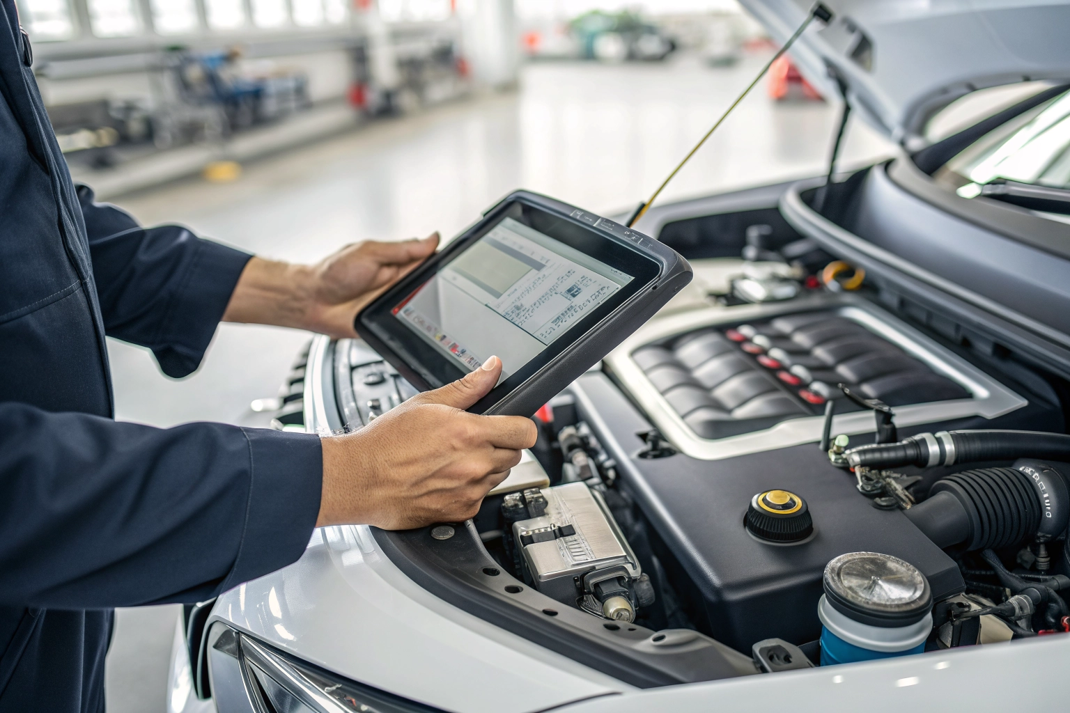Modern premium European automobile dealership service workshop